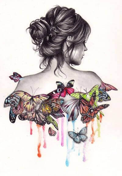 дівчина з метеликами на спині