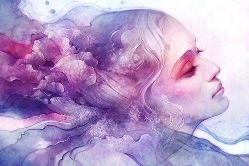 жінка у хмарах