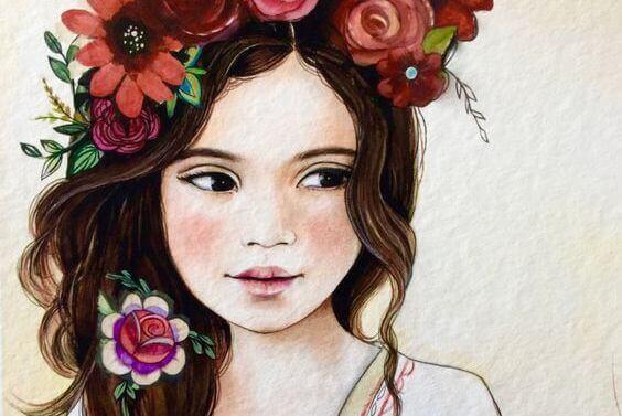 дівчина з квітами в волосі