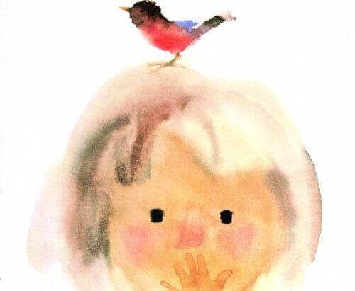 дитина з пташкою на голові