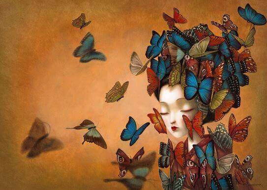 дівчина та метелики