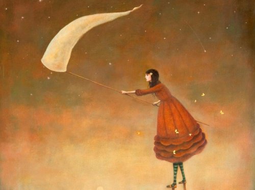 дівчина ловить світлячків