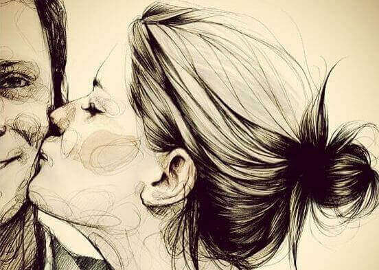 дівчина цілує чоловіка