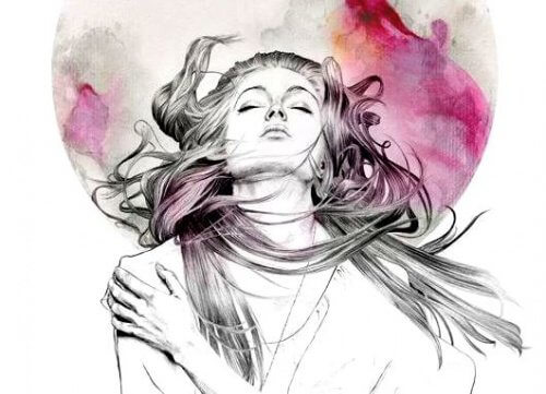 дівчина на фоні місяця