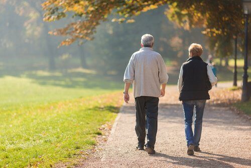 прогулянка двох літніх людей в парку