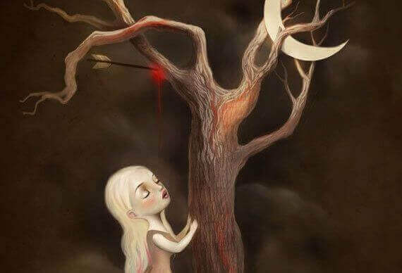 малюнок дівчини біля дерева