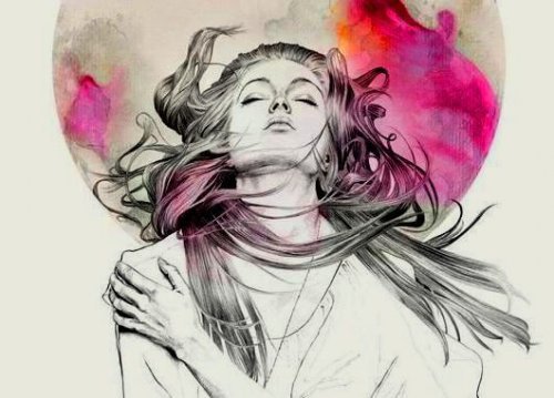 намальомана дівчина з замкнутими очами