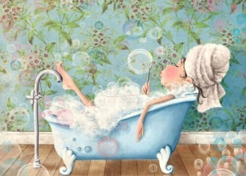 малюнок дівчина приймає ванну