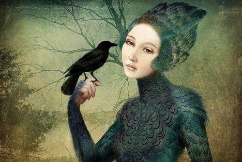 чорна пташка і жінка